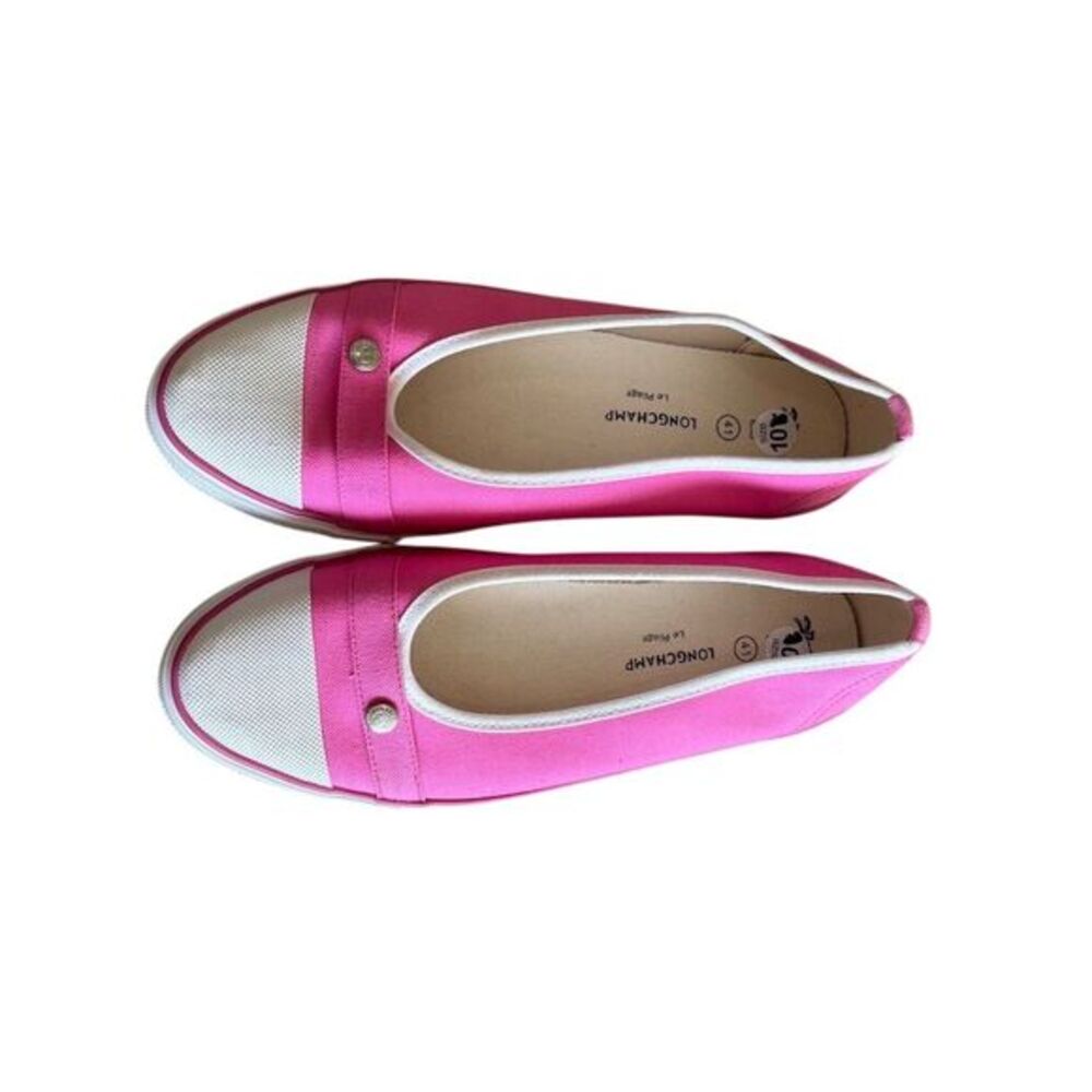 Longchamp Women's Pink Canvas Slip-On Flats Size 10 Casual Shoes